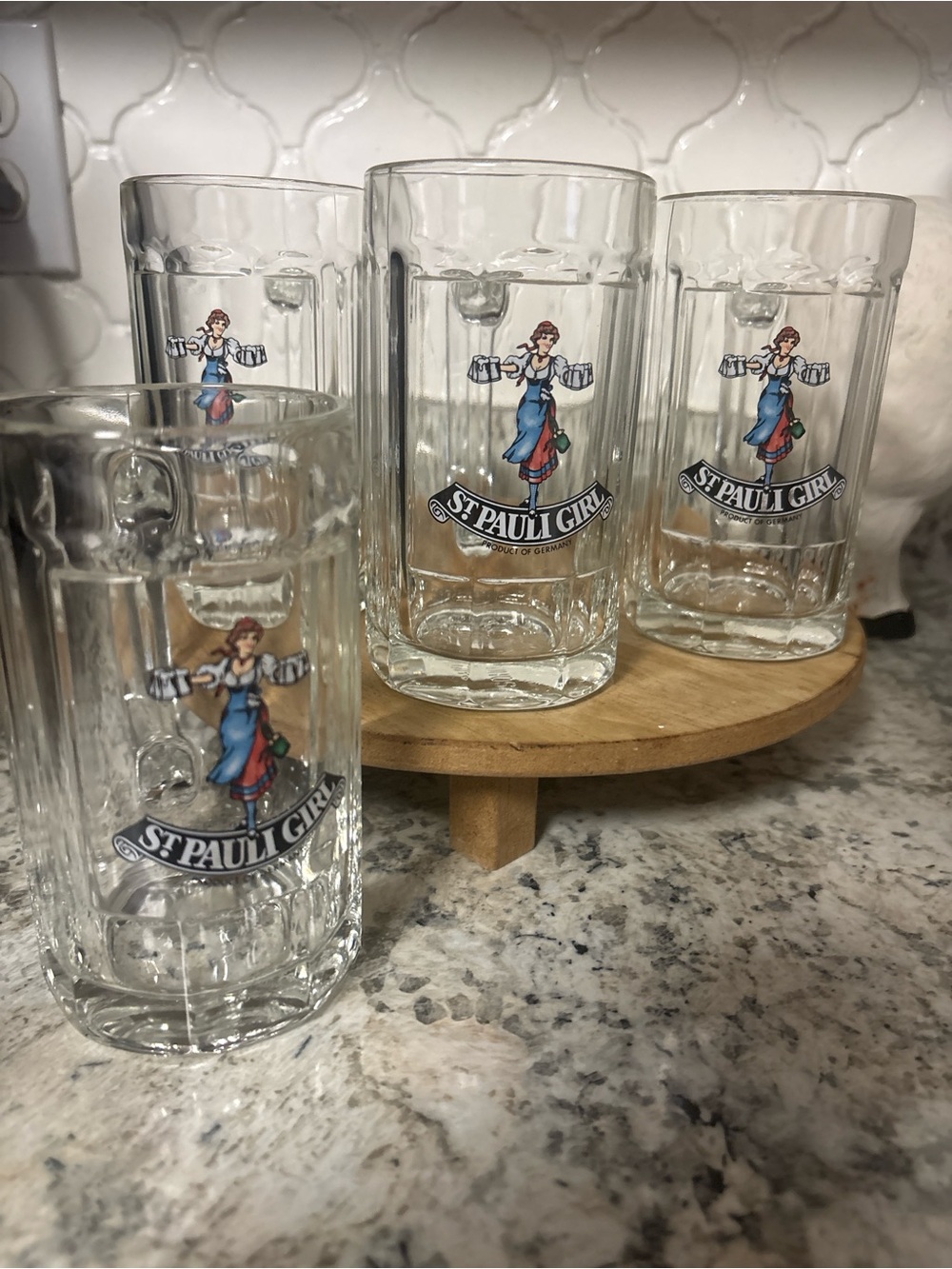St Pauli Girl German Beer Mugs Glass Steins Set of 4